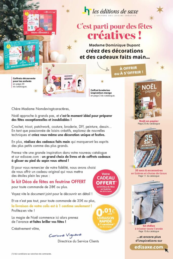 Lettre de vente publicitaire marketing direct éditions de saxe